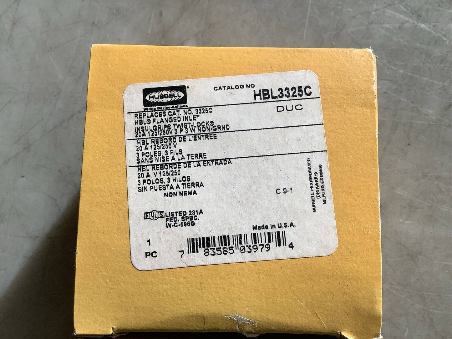 HUBBELL HBL3325C FLANGED TWIST-LOCK INLET 20A 125/250V 3P 3W 554