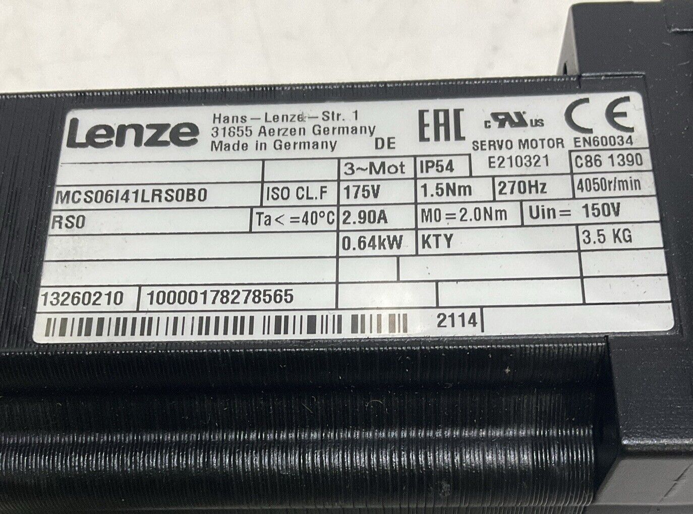 LENZE MCS06I41LRS0B0 SERVO MOTOR U3S