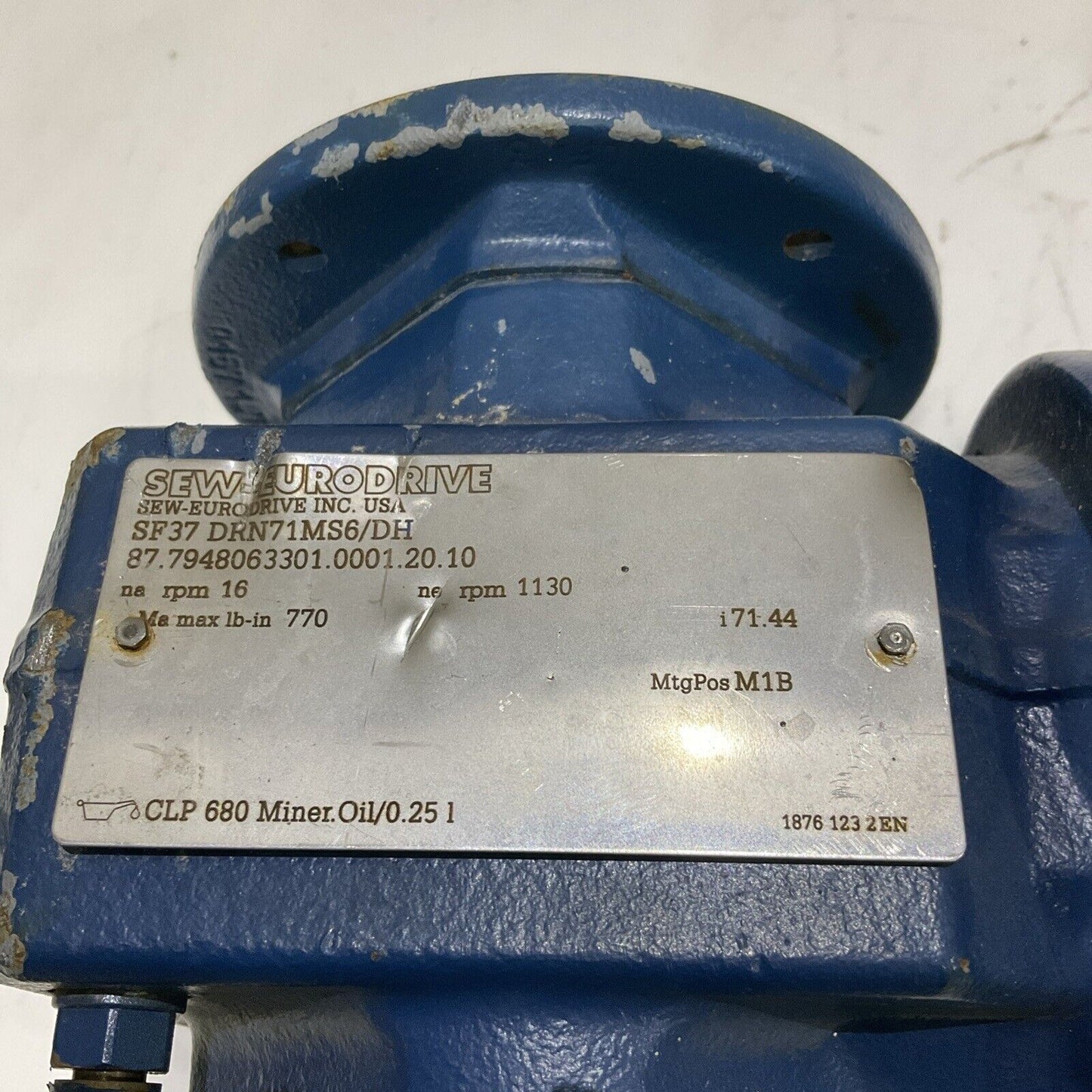 SEW-EURODRIVE SF37 DRN71MS6/DH GEARBOX MOTOR 1130RPM U4M