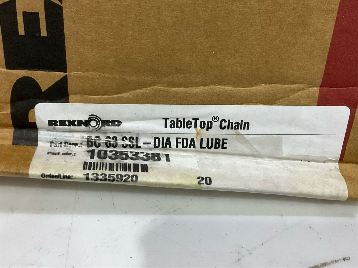 REXNORD 10353381 TABLE TOP CHAIN BC 63 SSL-DIA FDA LUBE 10 FT U4M