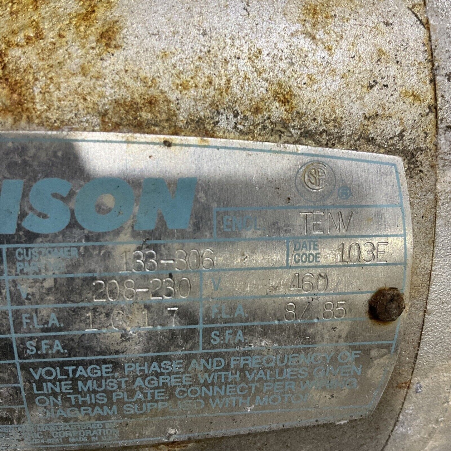 JAMISON C4T17NC29C 1700/1400 RPM 60/50 HZ 1/2 HP U4M