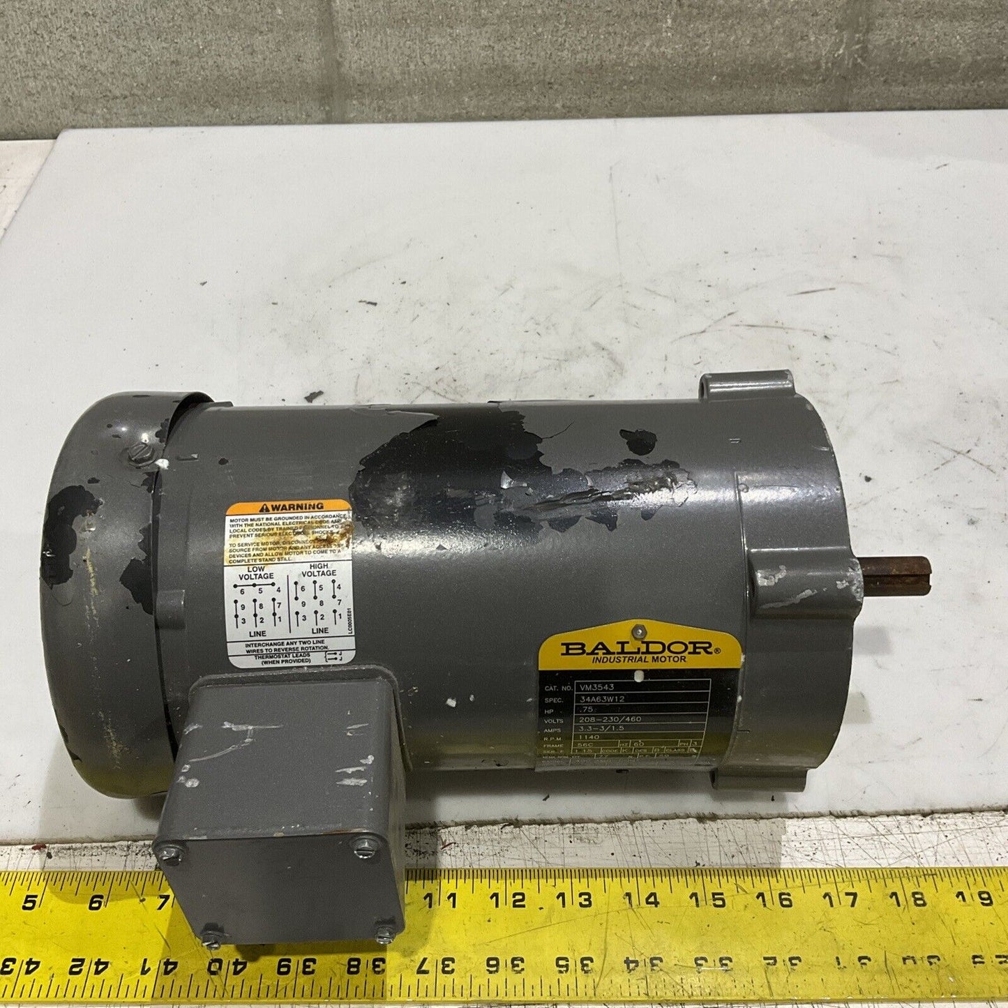 BALDOR DODGE VM3543 INDUSTRIAL MOTOR .75 HP 460V 1140 RPM U4M