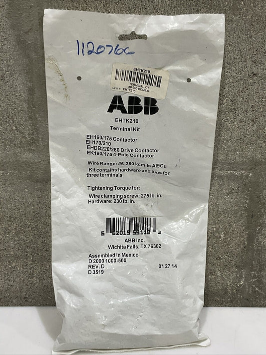 ABB EHTK210 EH160/175 CONTACTOR TERMINAL KIT U4M