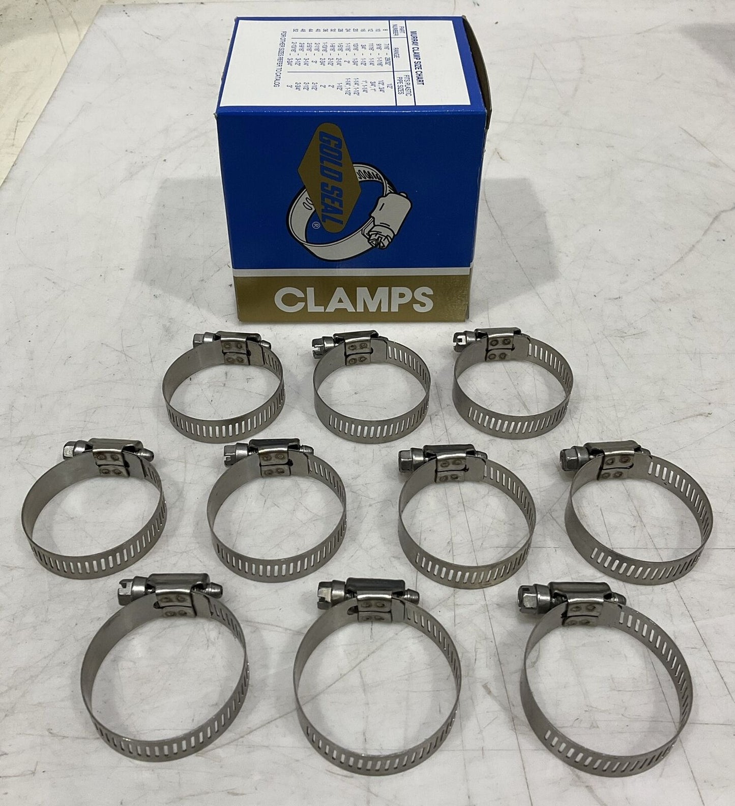 GOLD SEAL H20SS 10 ALL STAINLESS HOSE CLAMPS 13/16” TO 1 3/4” 554