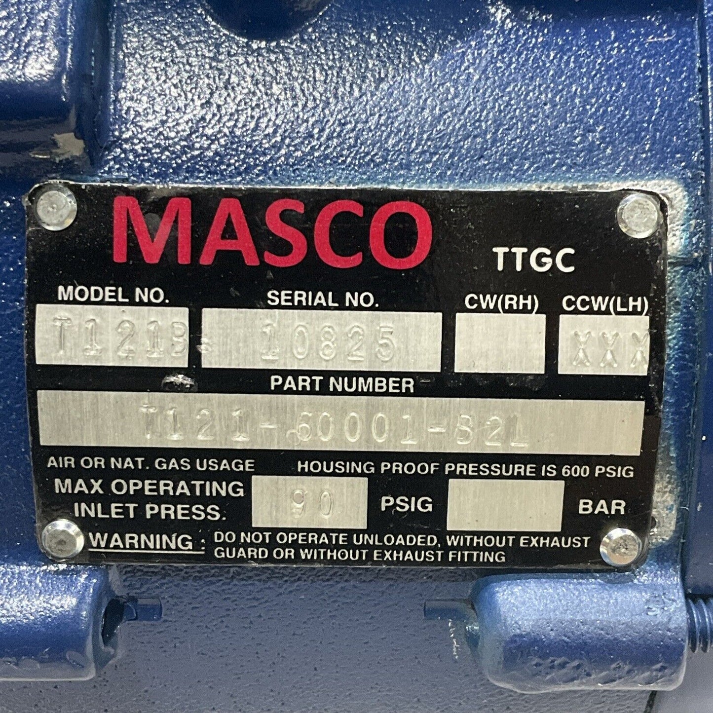MASCO T121B T121-60001-B21 PNEUMATIC TURBO STARTER 90 PSIG U4M
