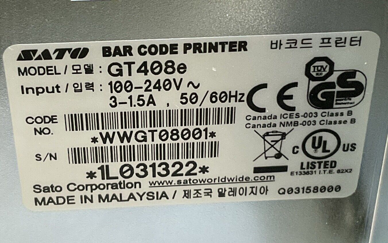 SATO GT408E THERMAL BARCODE PRINTER U3S