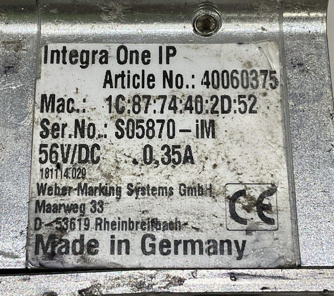 MARKOPRINT INTEGRA ONE IP 40060375 56V 35A INKJET COMPACT THERMAL PRINTER U4M