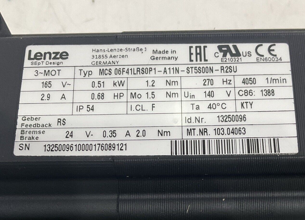 LENZE MCS 06F41LRS0P1-A11N-ST5S00N-R2SU SERVO MOTOR U3S