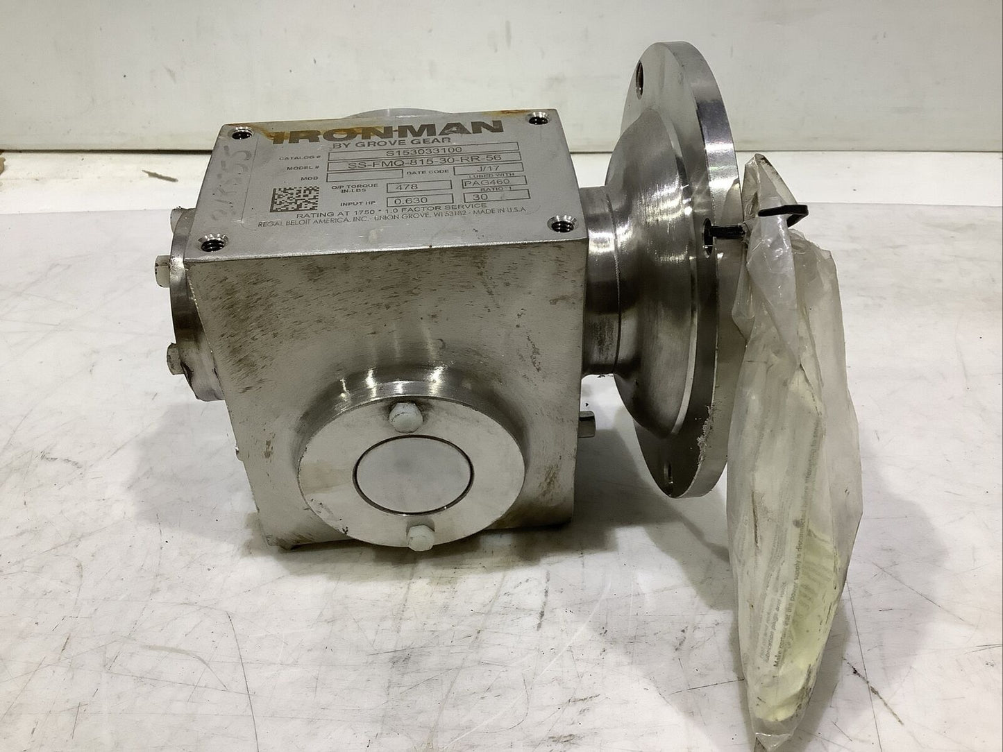 GROVE GEAR SS-FMQ-815-30-RR-56 GEAR REDUCER .63HP 30:1 RATIO U4M