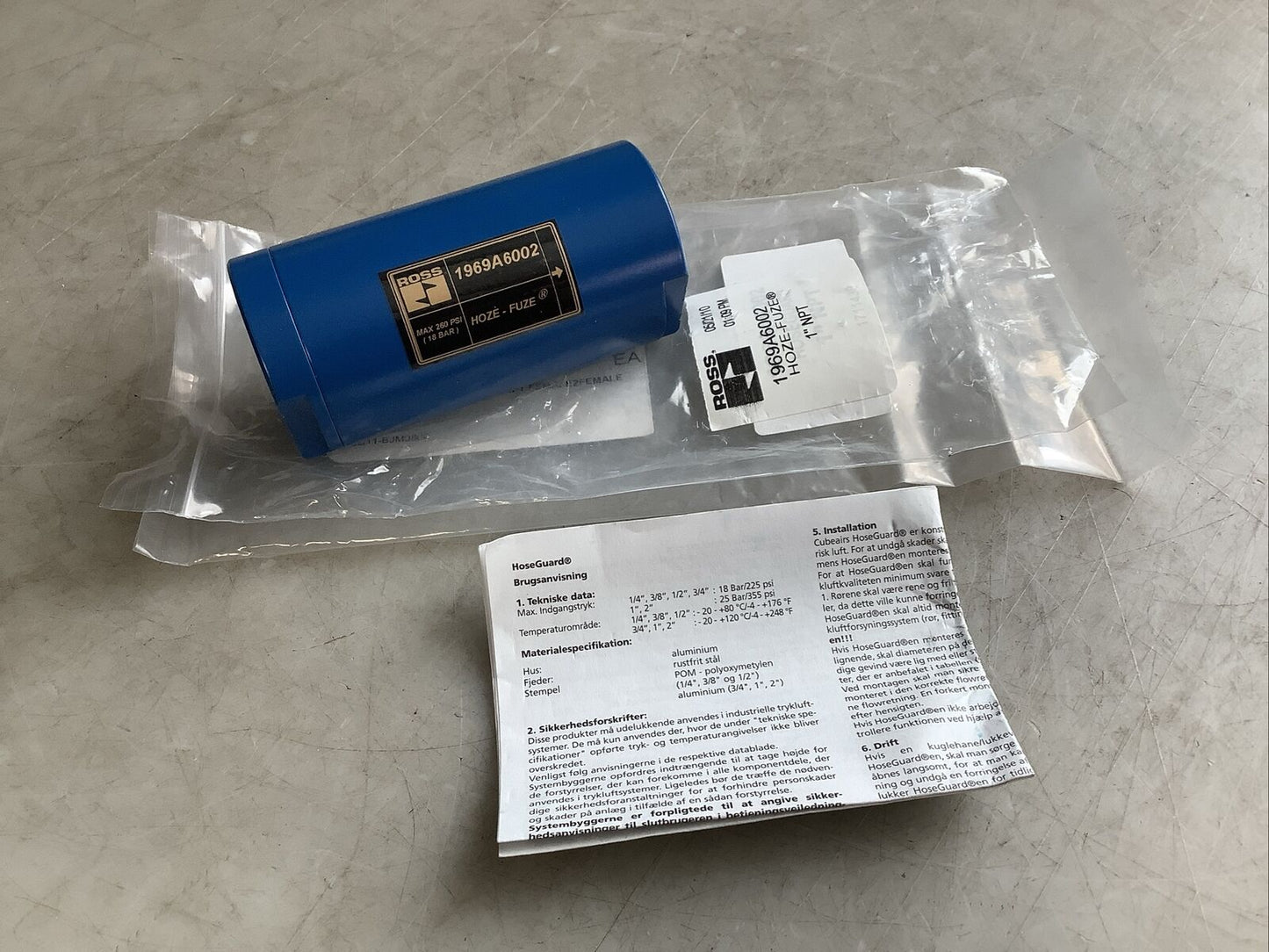 ROSS 1969A6002 HOZE-FUZE SAFETY SHUTOFF VALVE FEMALE 1” NPT U3S