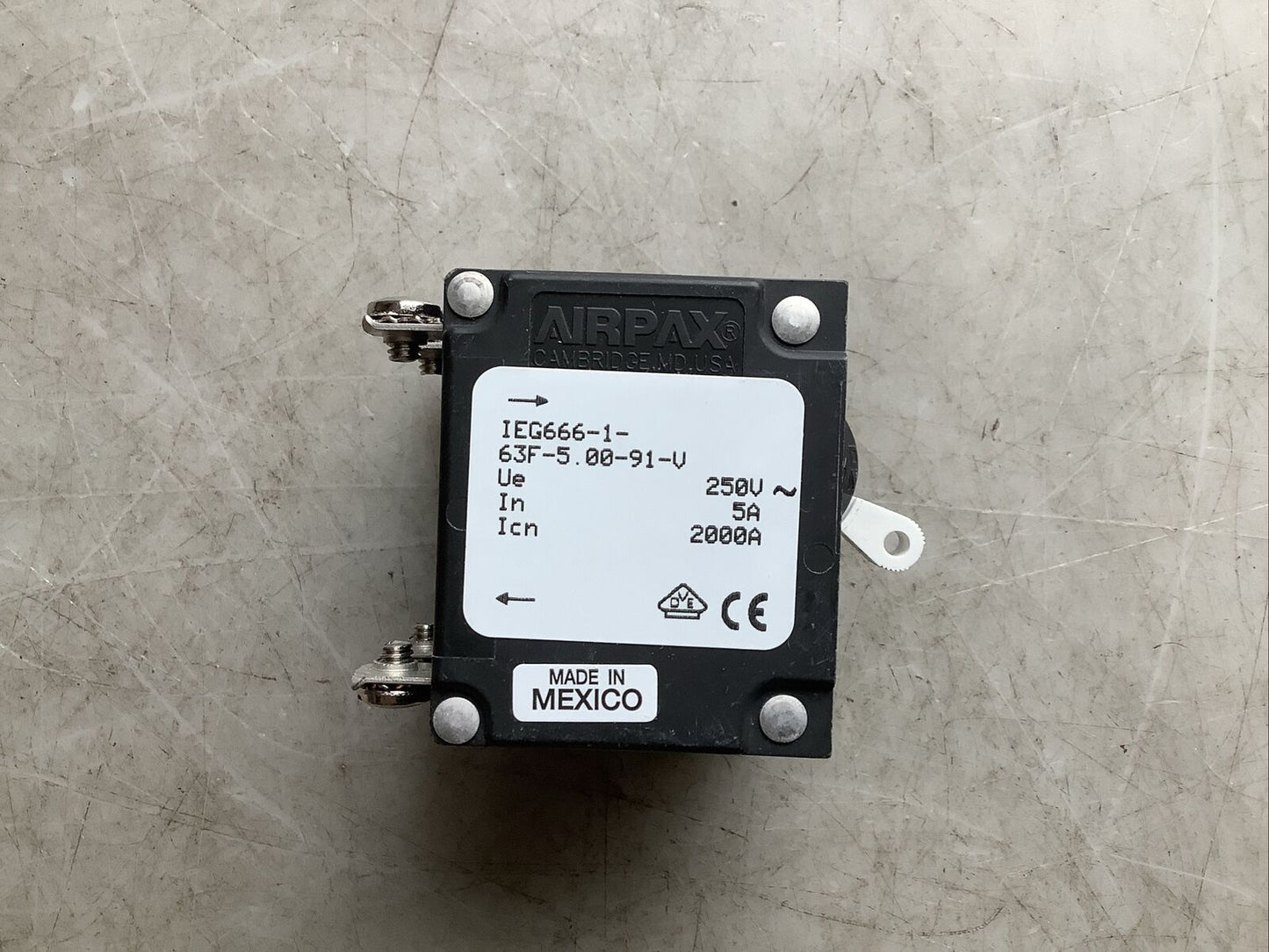 AIRPAX IEG666-1-63F-5.00-91-V CIRCUIT BREAKER 250V 5A U3S