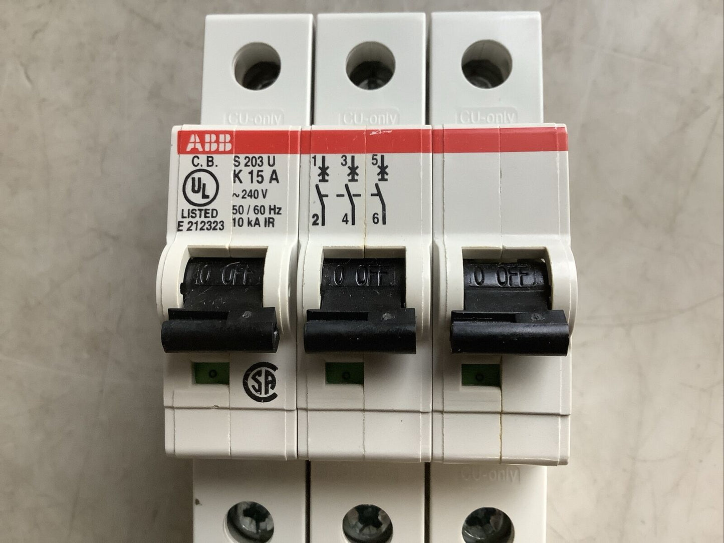 ABB S203U-K15 CIRCUIT BREAKER 15A 240V 3 POLE U3S