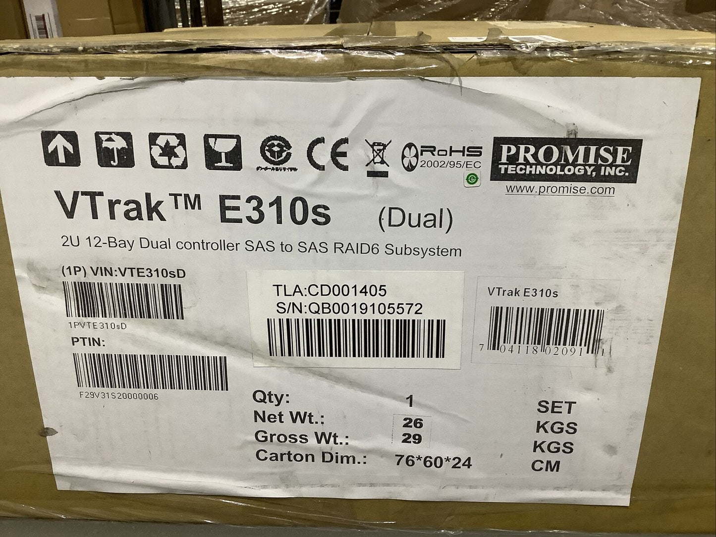 PROMISE VTRAK E310S VTE310SD 2U 12-BAY DUAL CONTROLLER SAS TO SAS RAID6 U3S