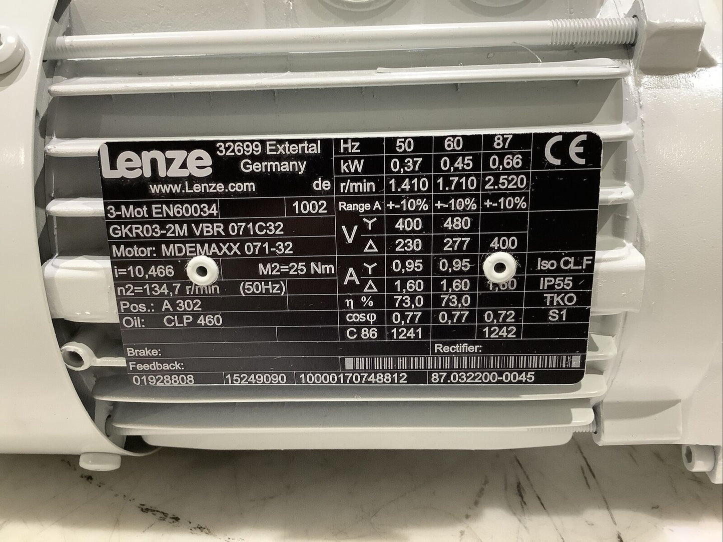 LENZE EN60034 GKR03-2M VBR 071C32 MDEMAXX 071-32 GEARBOX MOTOR U3S