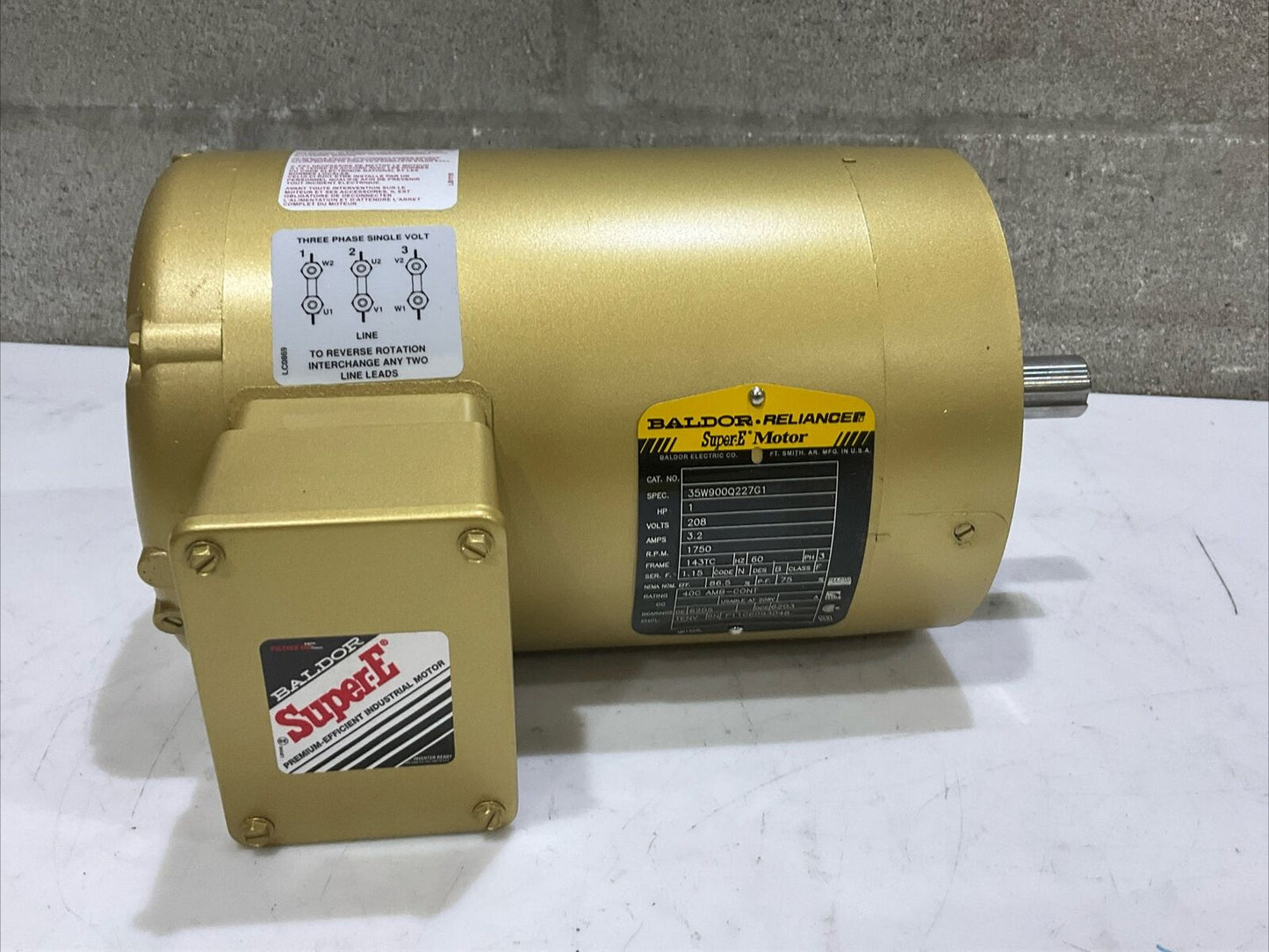 BALDOR RELIANCE 21256500 SUPER E MOTOR 60 HZ 3 PH 1 HP 208 V 1750 RPM U3S