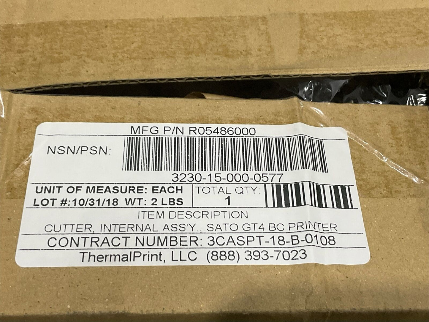 SATO R05486000 CUTTER ASSEMBLY GT4 BC PRINTER 3230-15-000-0577 U3S