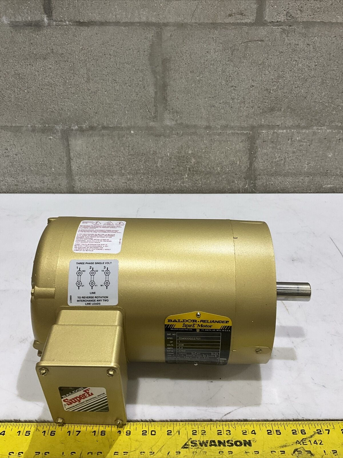 BALDOR RELIANCE 21256500 SUPER E MOTOR 60 HZ 3 PH 1 HP 208 V 1750 RPM U3S