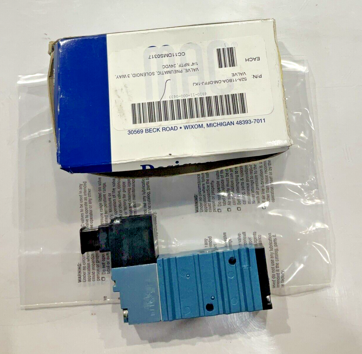 MAC 52A-11B0A-DM-DFFJ-1KJ  VALVE  PNEUMATIC SOLENOID 3 WAYS U3S