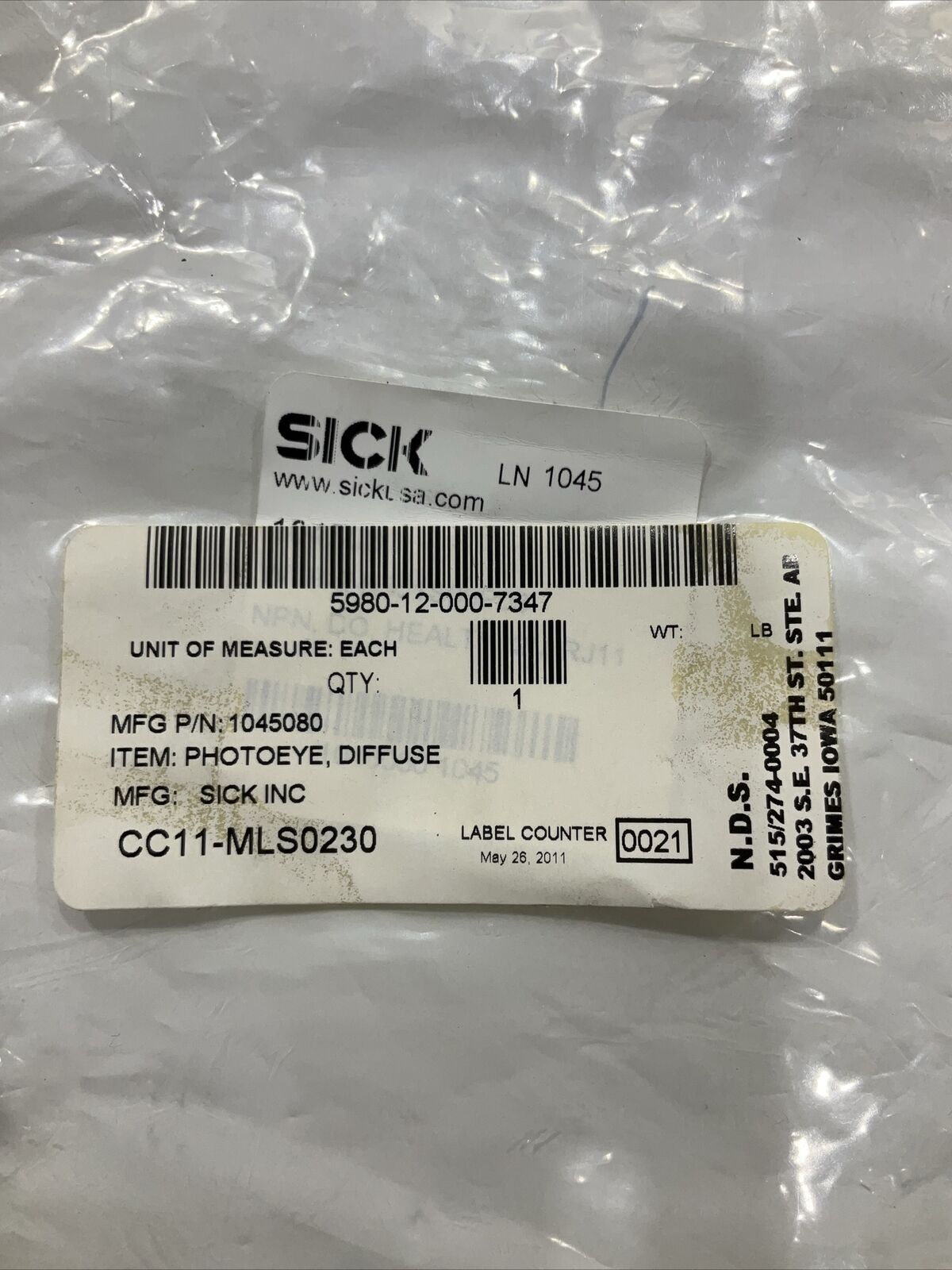 SICK  1045080  PHOTOEYE , DIFFUSE  DC24V  LOT OF 2 U3S
