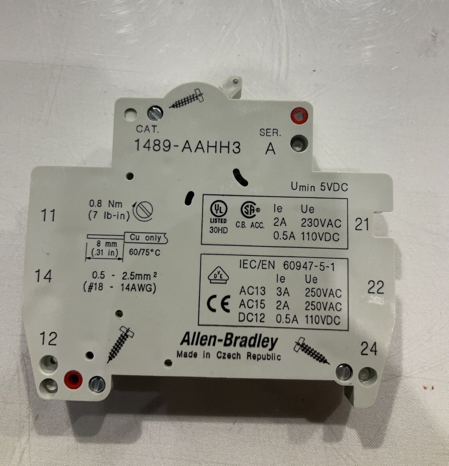 A-B ALLEN-BRADLEY  1489-AAHH3 AUXILIARY CONTACTOR  CIRCUIT BREAKER  230V  U3S