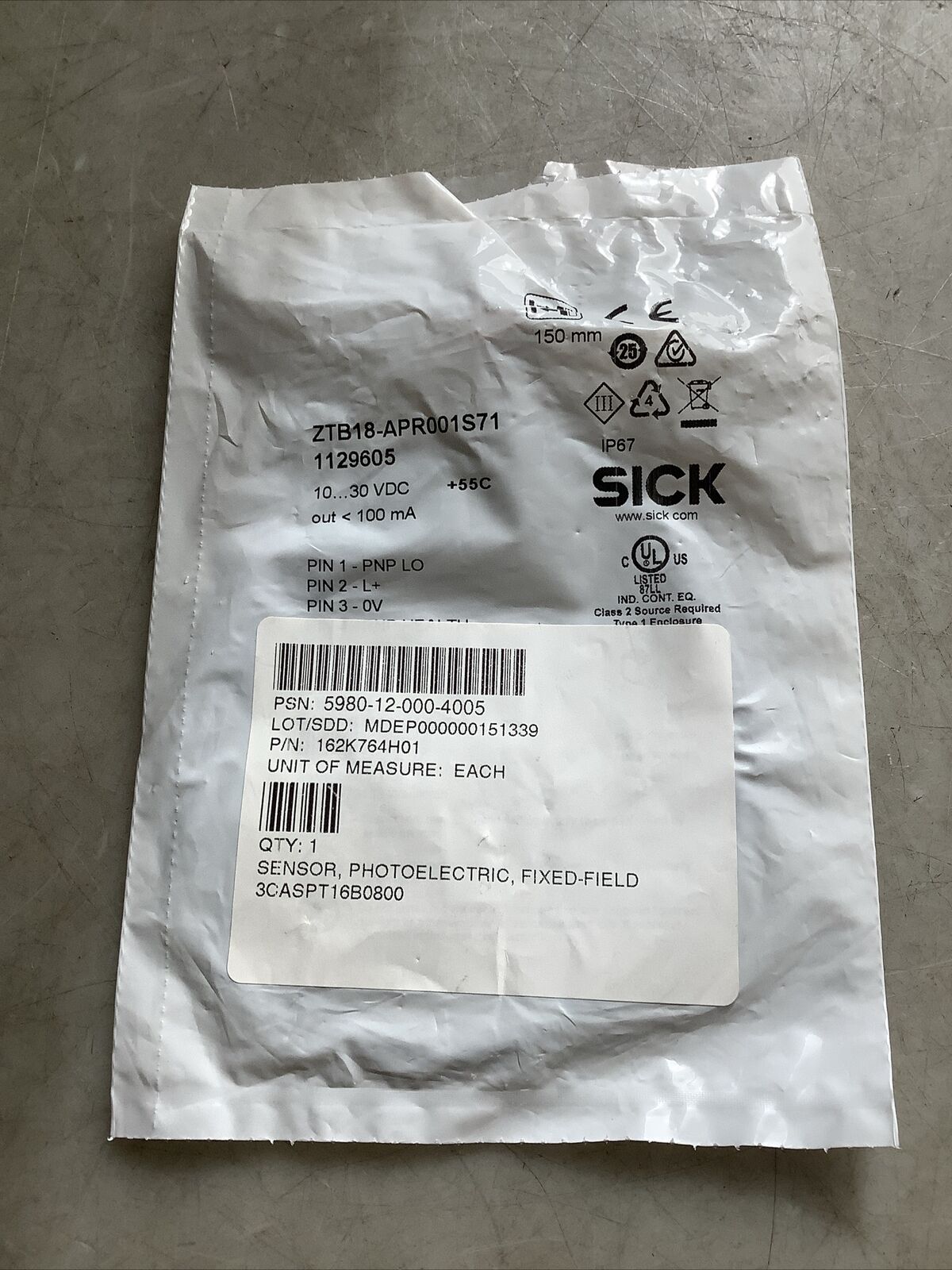 SICK ZTB18-APR001S71 1129605 PHOTOELECTRIC SWITCH U3S