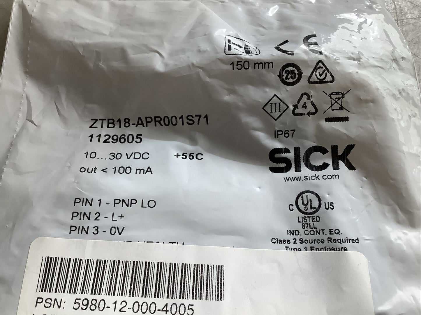 SICK ZTB18-APR001S71 1129605 PHOTOELECTRIC SWITCH U3S