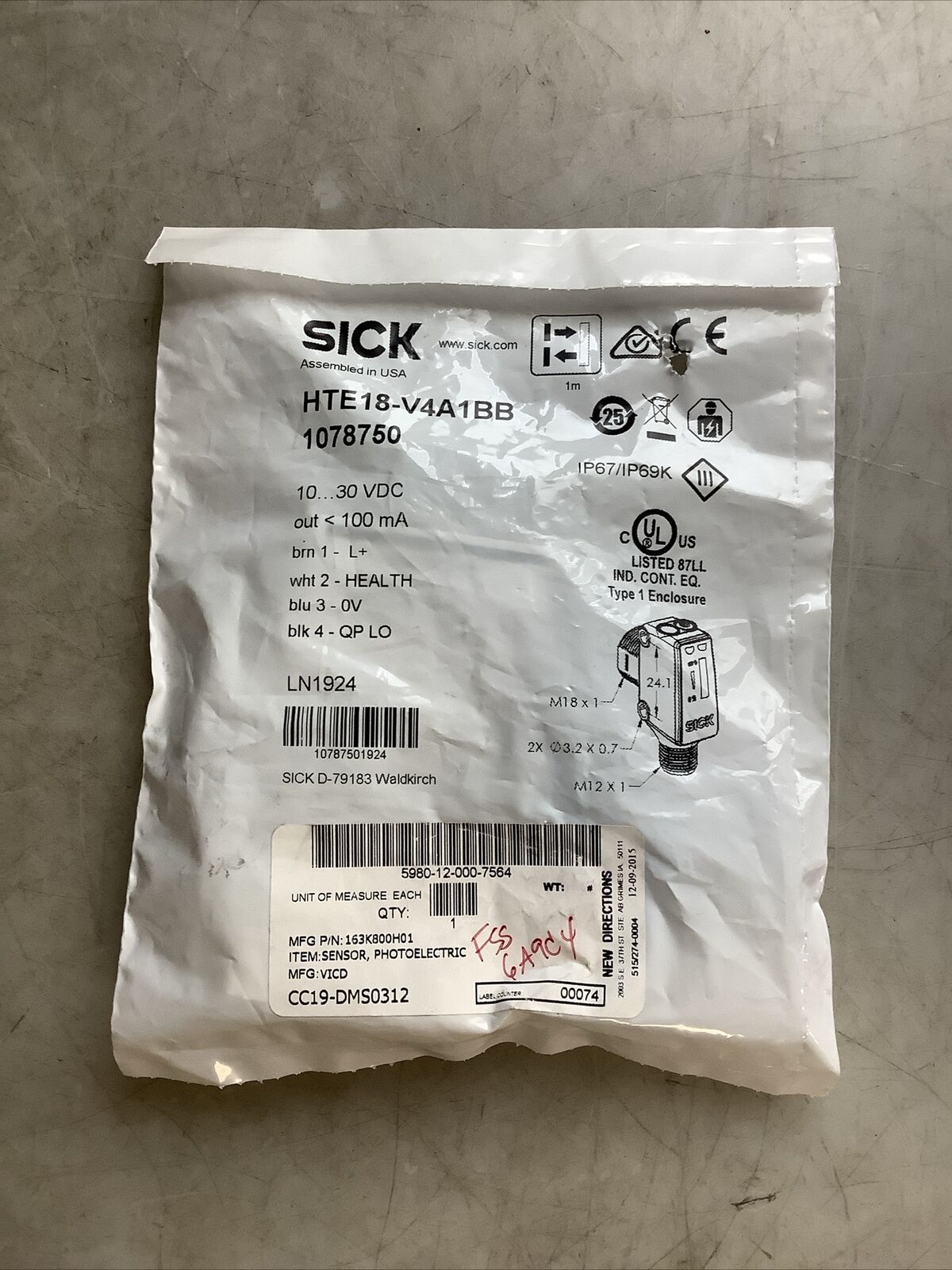 SICK HTE18-V4A1BB 1078750 PHOTOELECTRIC SENSOR SWITCH U3S