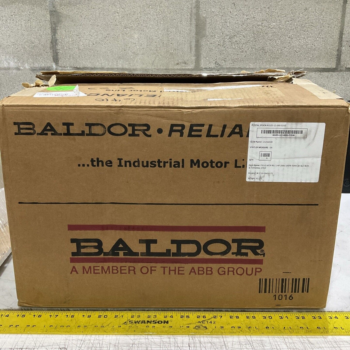 BALDOR RELIANCE 21256500 SUPER E MOTOR 60 HZ 3 PH 1 HP 208 V 1750 RPM U3S