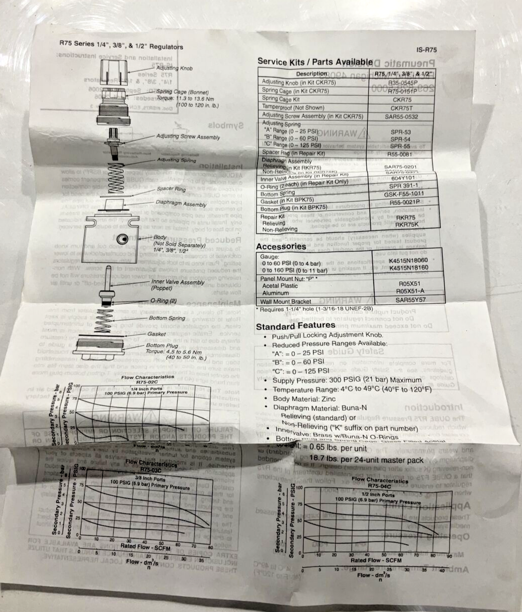 PARKER PNEUMATIC DIVISION R75-02C 161K070H01 REGULATOR1/4 NPT  U3S