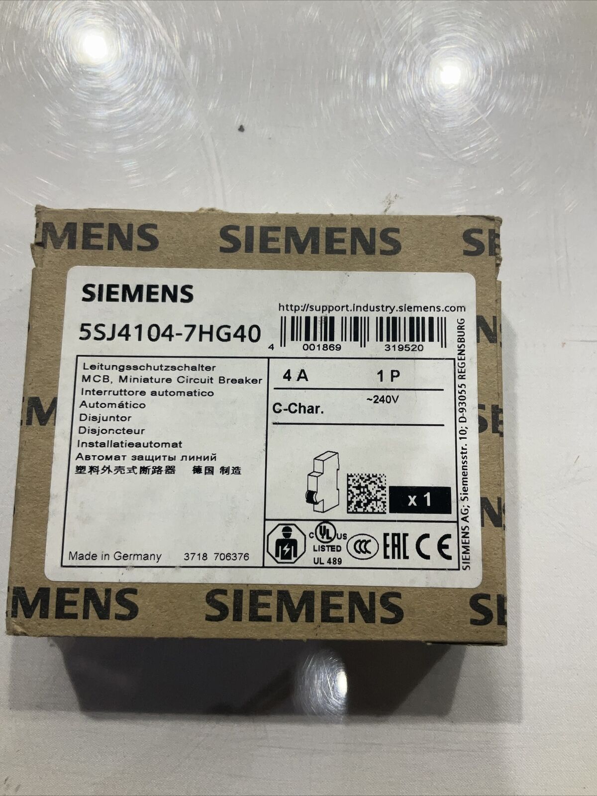 SIEMENS 5SJ4104-7HG40  CIRCUIT BREAKER 4A 1P 240V U3s