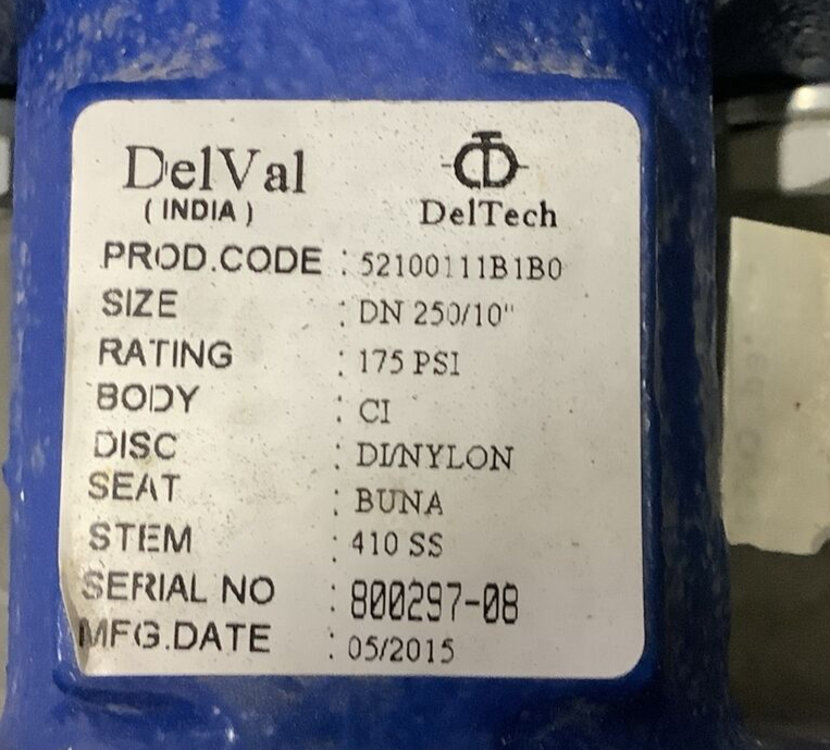 DELVAL FLOW CONTROLS SERIES 2E ELECTRIC ACTUATOR AND BUTTERFLY VALVE 10" G7T