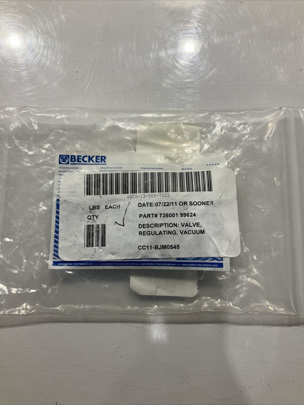 BECKER 73600199624 VALVE REGULATING , VACUUM  U3S