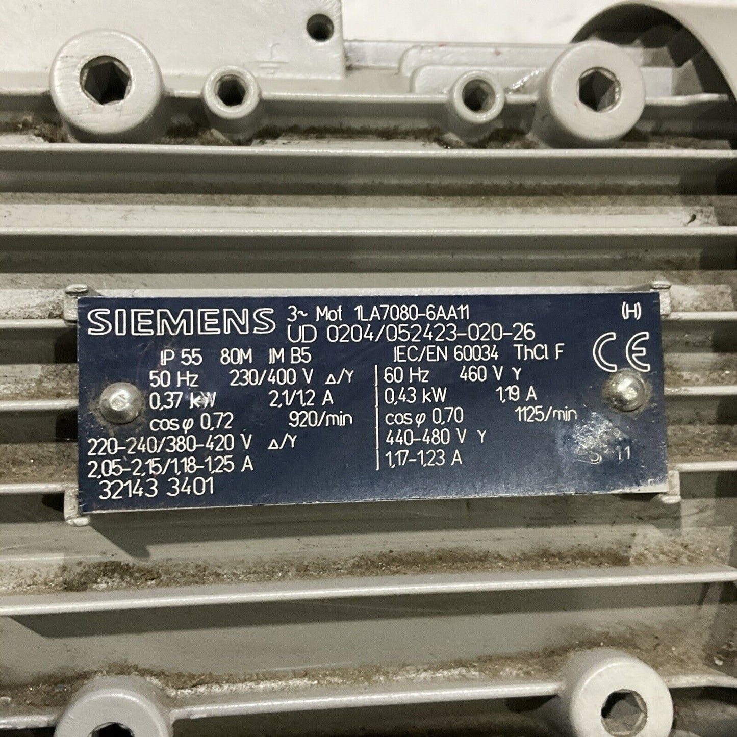 SIEMENS 3~MOT 1LA7080-6AA11 MOTOR 230/400V 50HZ 460V U3S