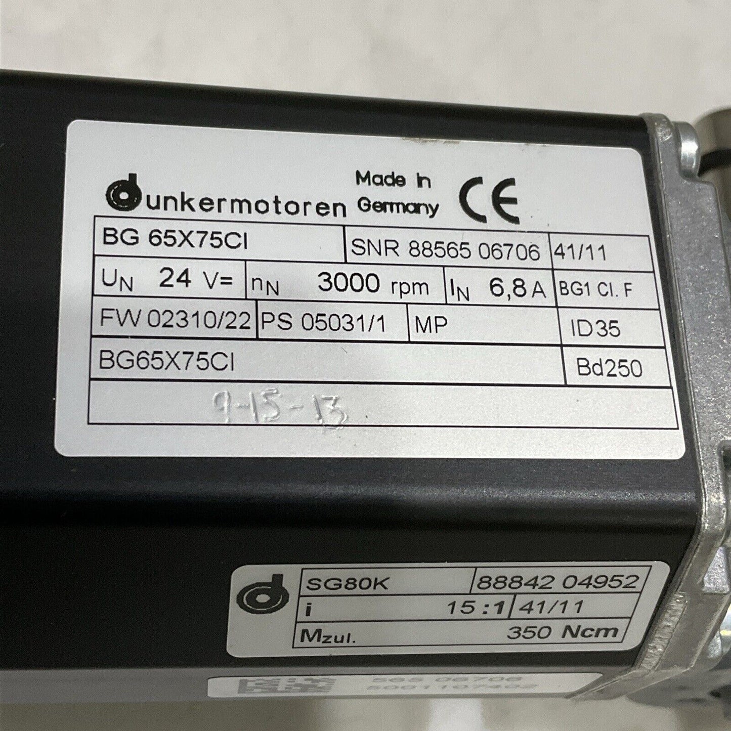 DUNKERMOTOREN BG 65X75CI SNR  SERVOMOTOR 24V 3000RPM FW02310/22 U3S