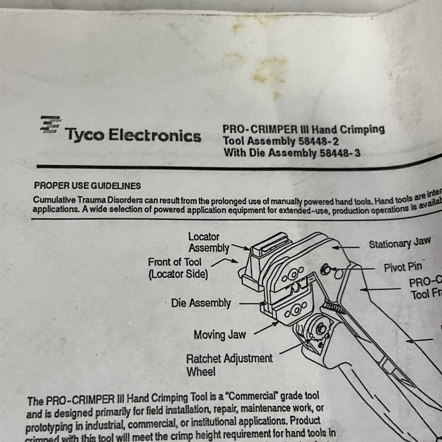 TYCO ELECTRONICS 58448-2 PRO-CRIMPER III HAND CRIMPING TOOL W/ DIE 58448-3 U3S