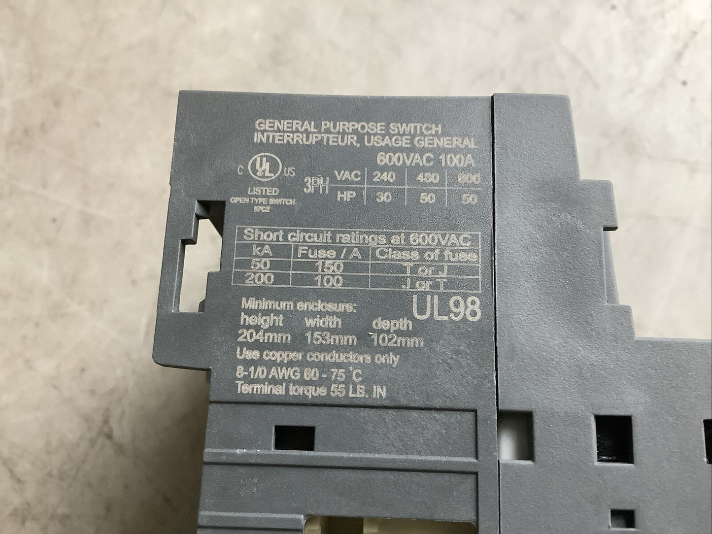 ABB 1SCA105004R1001 DISCONNECT SWITCH 600VAC 3P U3S