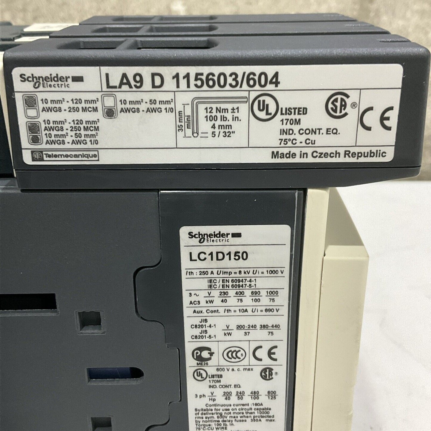 SCHEIDER ELECTRIC LC1D150 LA9D115603/604 CONTACTOR 3P 120V 150A U3S