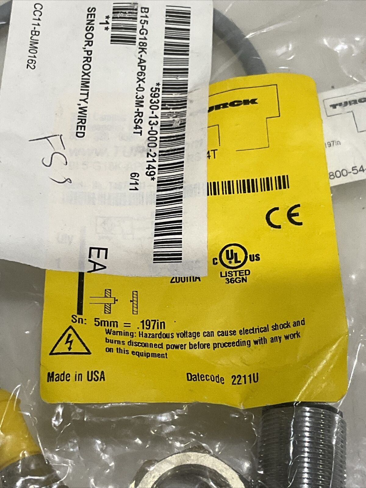 TURCK T4670481-1 BI5-G18K-AP6X-0.3M-RS 4T WIRED PROXIMITY SENSOR U3S