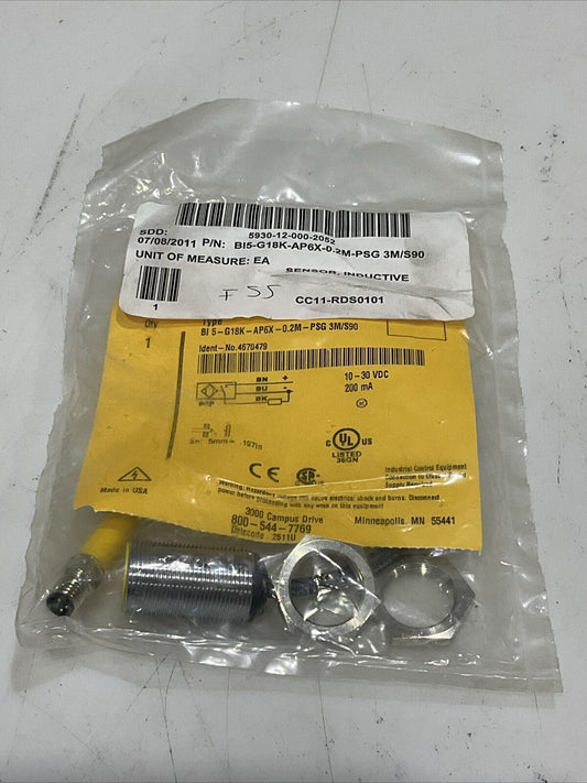 TURCK BI 5-G18K-AP6X-2.0M-PSG 3M/S90 4670479 INDUCTIVE SENSOR 10-30 VDC U3S