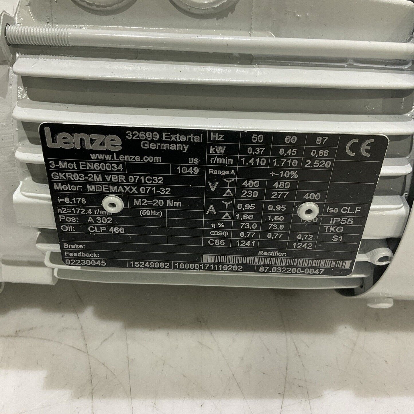 LENZE EN60034 GKR04-2E VBR 071C32MDEMAXX GEARBOX MOTOR U3S