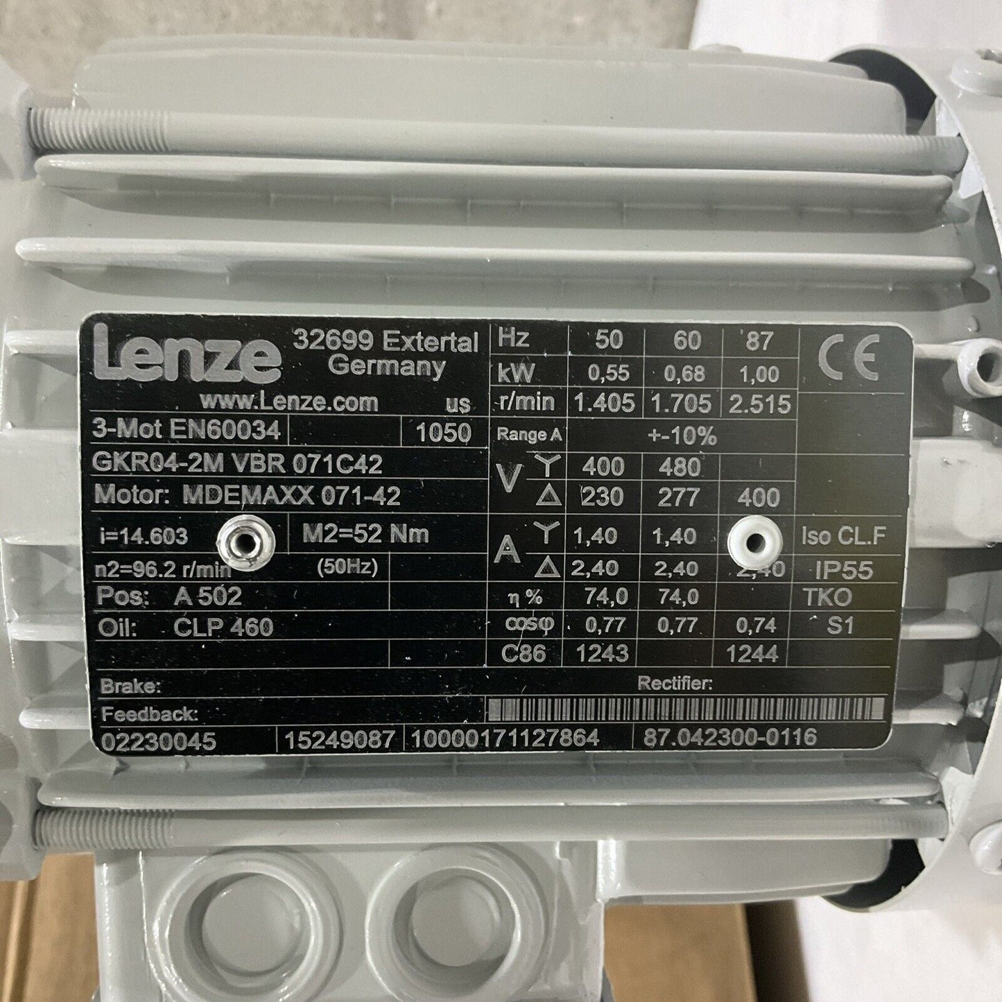 LENZE 3-MOT EN60034 MDEMAXX 071-42 GKR04-2M VBR 071C42 GEARBOX MOTOR U3S