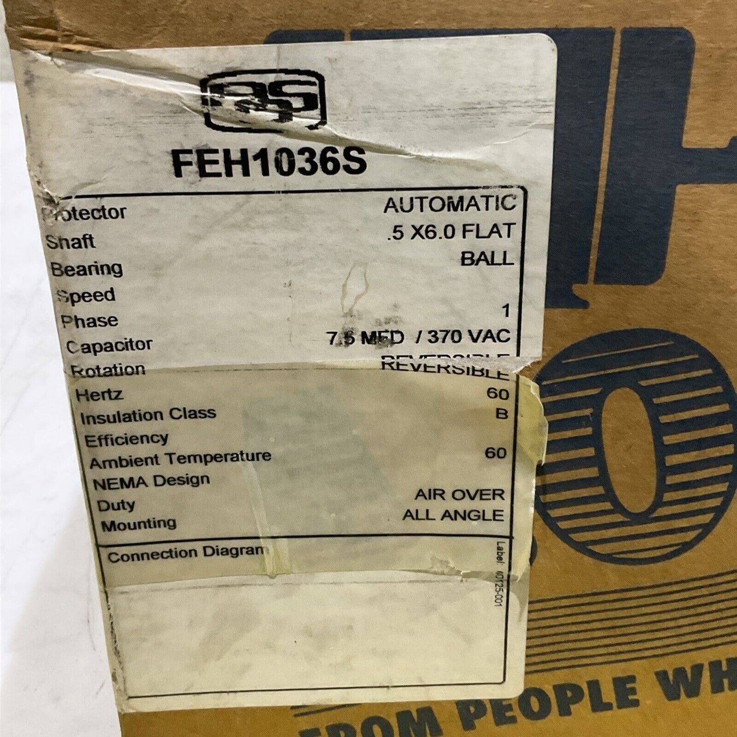 A.O. SMITH F48A06A01 FEH1036S 4ME16 REV. AC MOTOR 1/3HP 460V .80A 1075 RPM 373