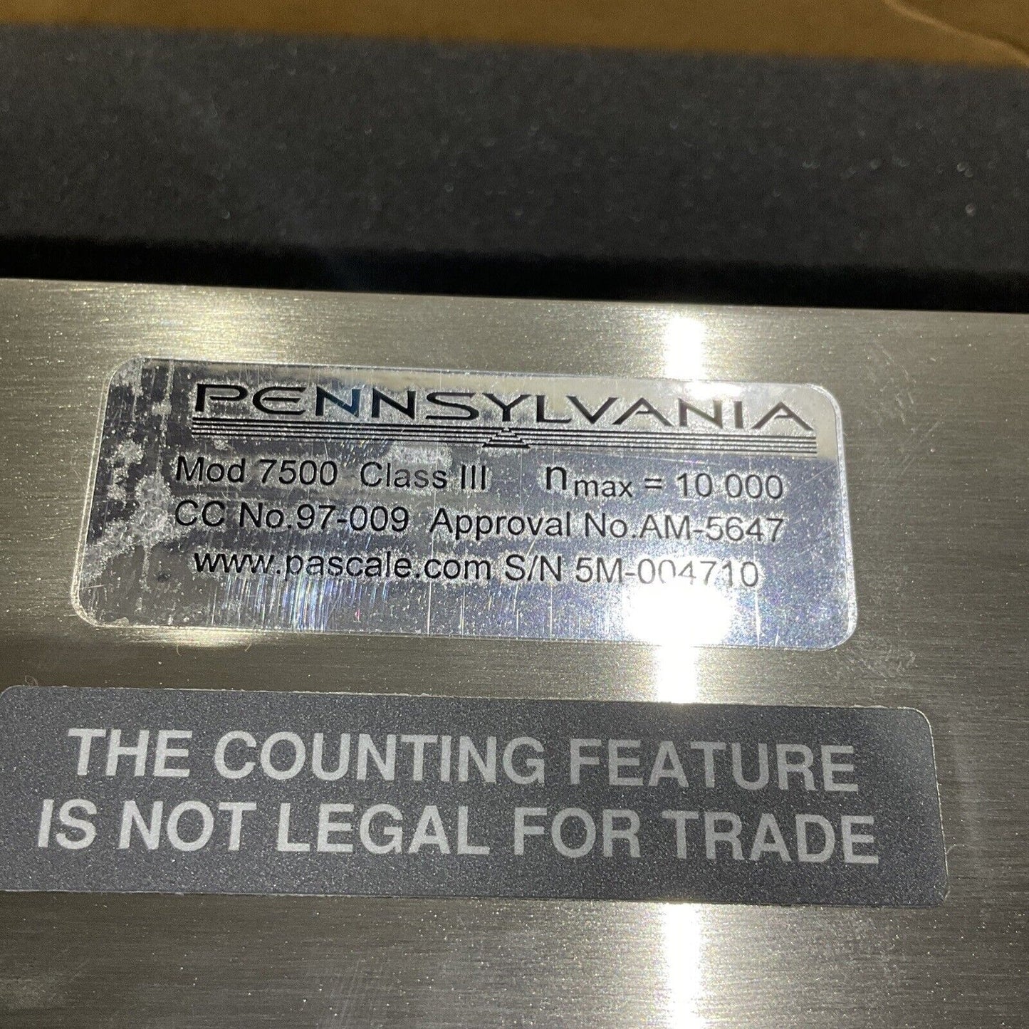 PENNSYLVANIA 7500 SAE-5006-SPI MSWYB INDICATOR SCALE MODEL 7500 CLASS III U3S