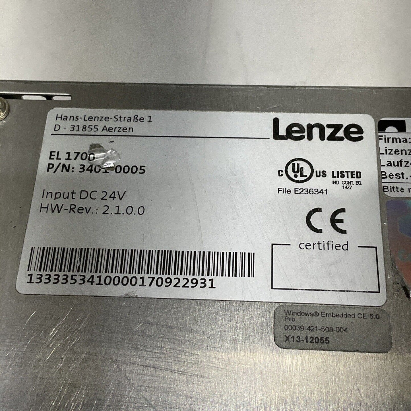 LENZE EL 1700 3401-005 FRONT TOUCH MODULE U3S