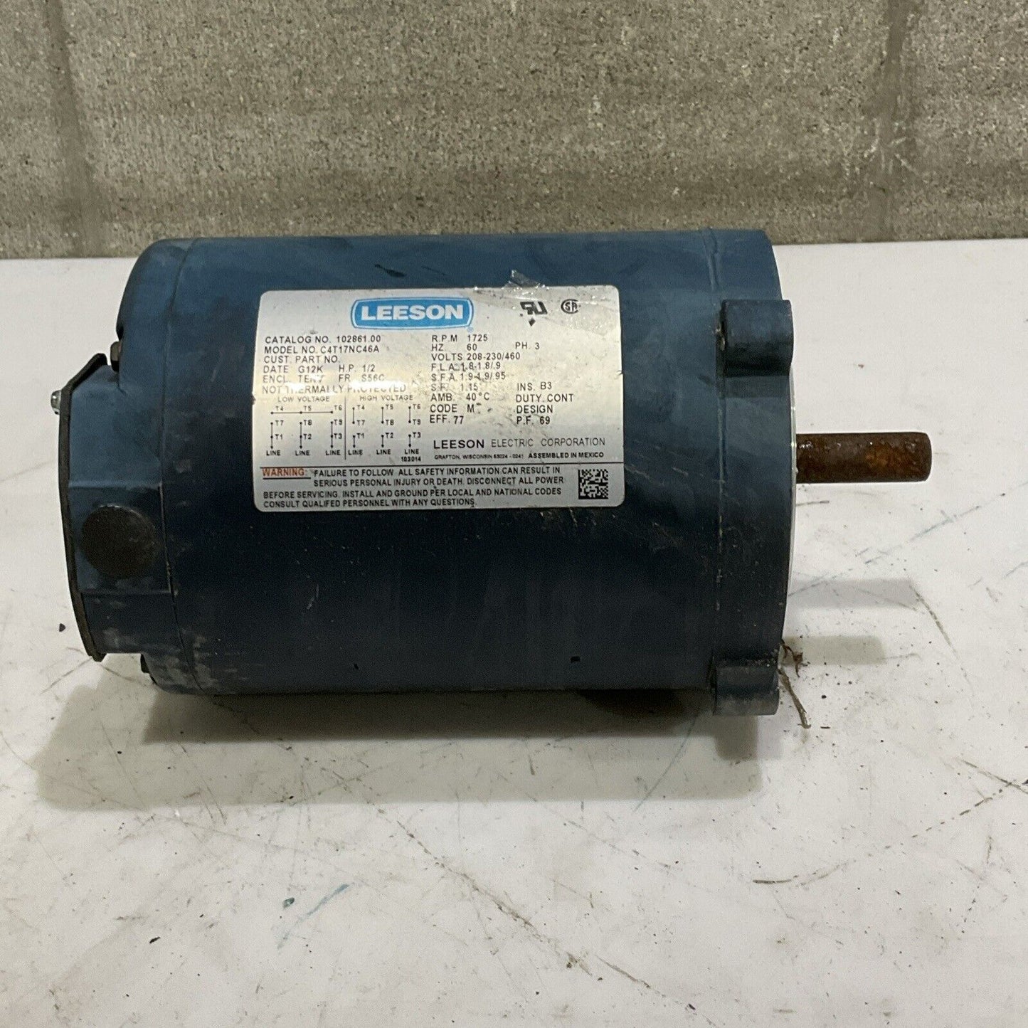 LEESON C4T17NC46A 102861.00 MOTOR 1725 RPM 60HZ PH 3 460 V U4M