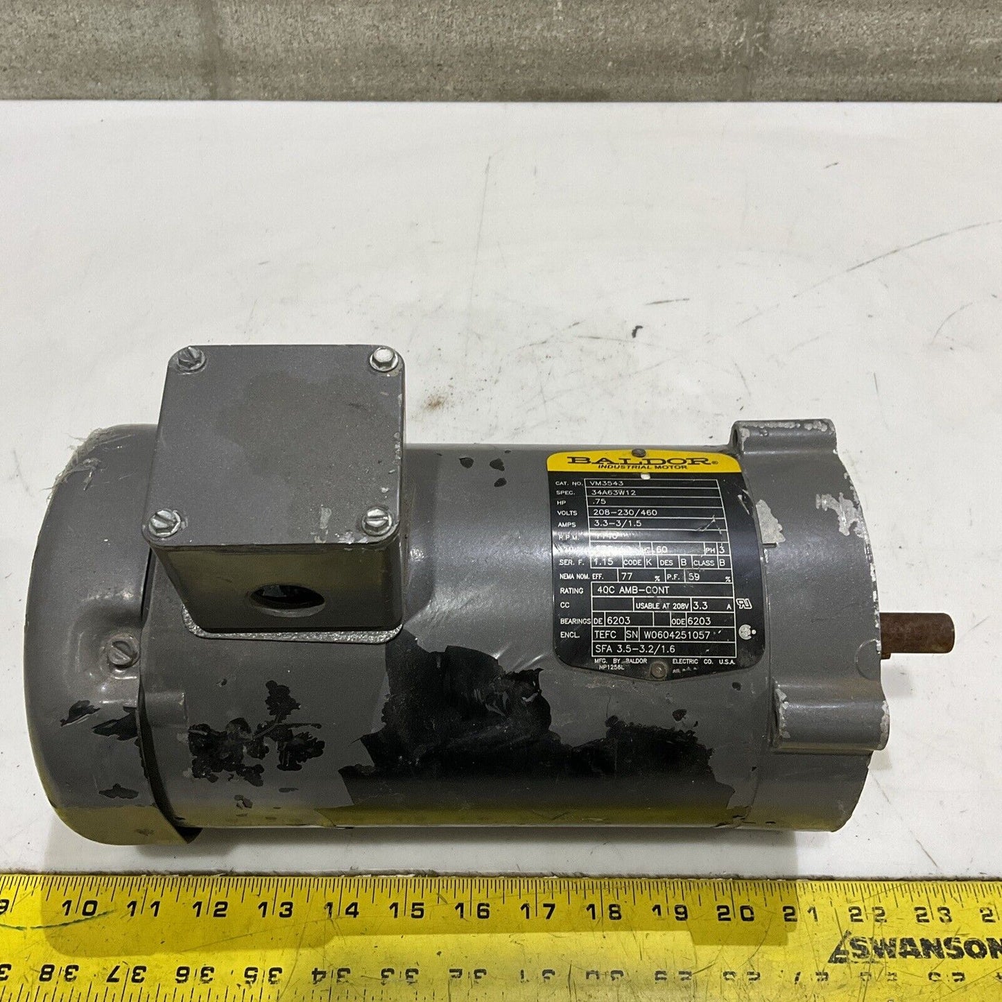 BALDOR DODGE VM3543 INDUSTRIAL MOTOR .75 HP 460V 1140 RPM U4M