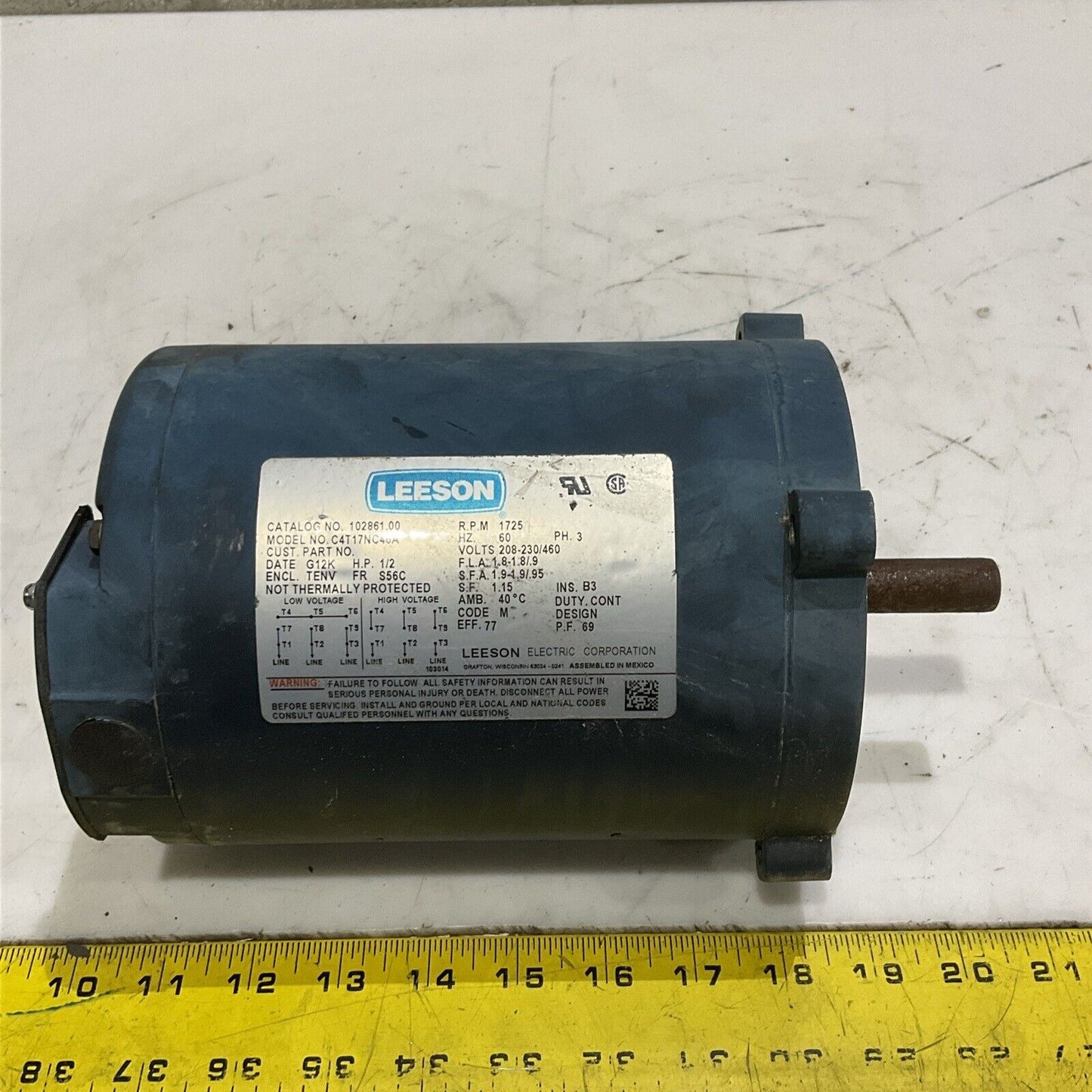 LEESON C4T17NC46A 102861.00 MOTOR 1725 RPM 60HZ PH 3 460 V U4M