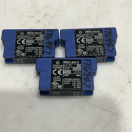 KRAUS & NAIMER H010/A11-E AUXILIARY CONTACT 10 AMP 600V LOT OF 3 U4M