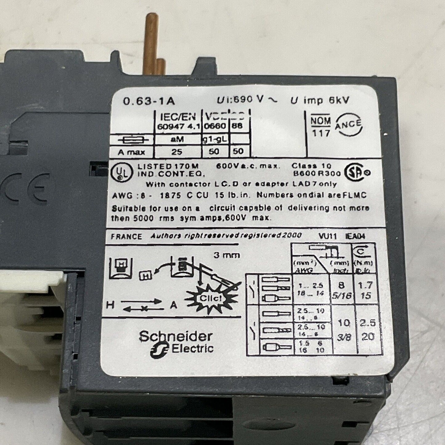 TELEMECANIQUE SQUARE D 0.63-1A MOTOR STARTER CIRCUIT BREAKER 600V U4M