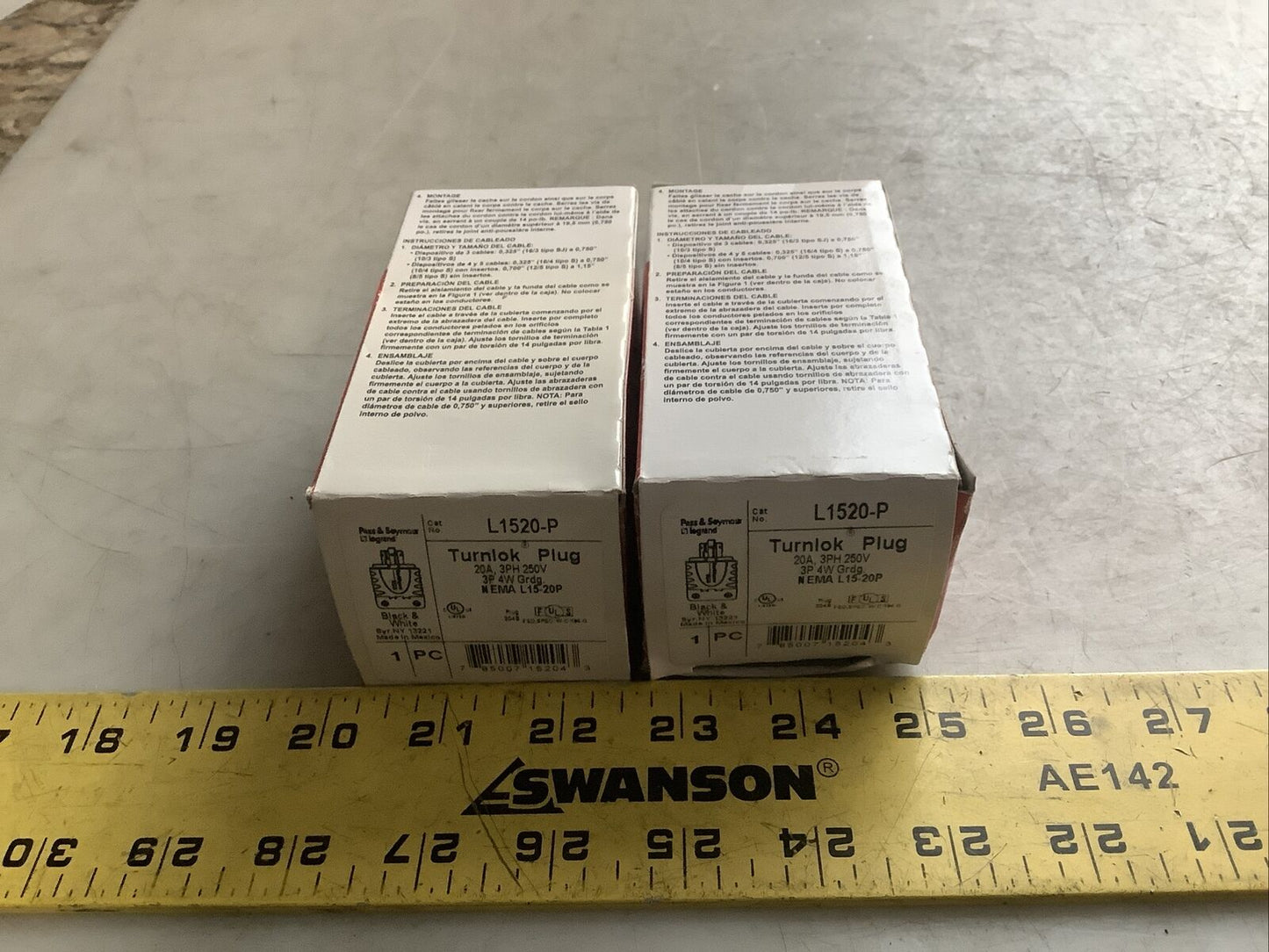 PASS SEYMOUR L1520-P TURNLOK PLUG 20A 3PH 250V 3P 4W 554 - LOT OF 2